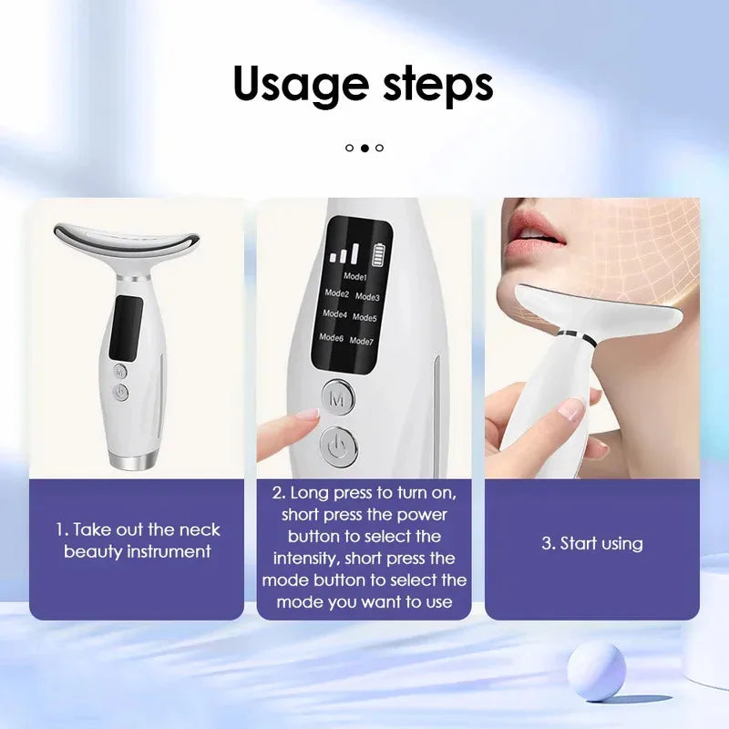 7-Colour LED Face & Neck Massager | Light Therapy + Vibration Lifting