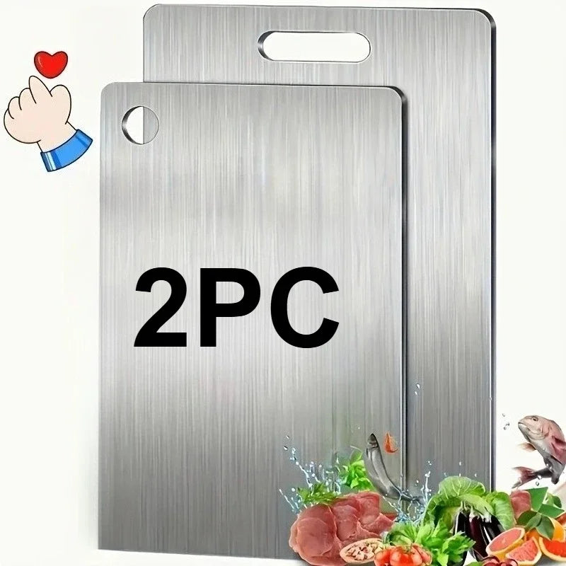 2pcs Stainless Steel Cutting Board Set - Heavy Duty Non-Slip for Meat & Vegetables