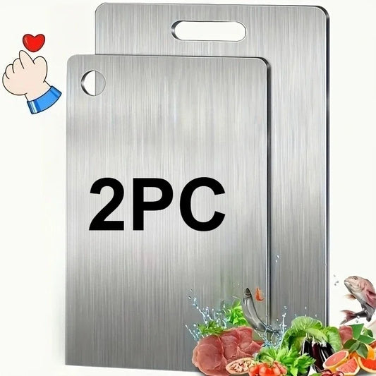 2pcs Stainless Steel Cutting Board Set - Heavy Duty Non-Slip for Meat & Vegetables